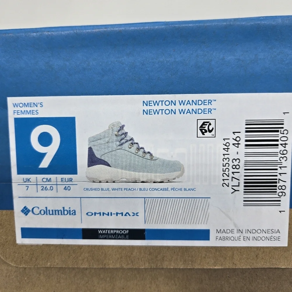 Columbia Women's Newton Wander Hiking Boots Crushed Blue Shoes Size 9 New